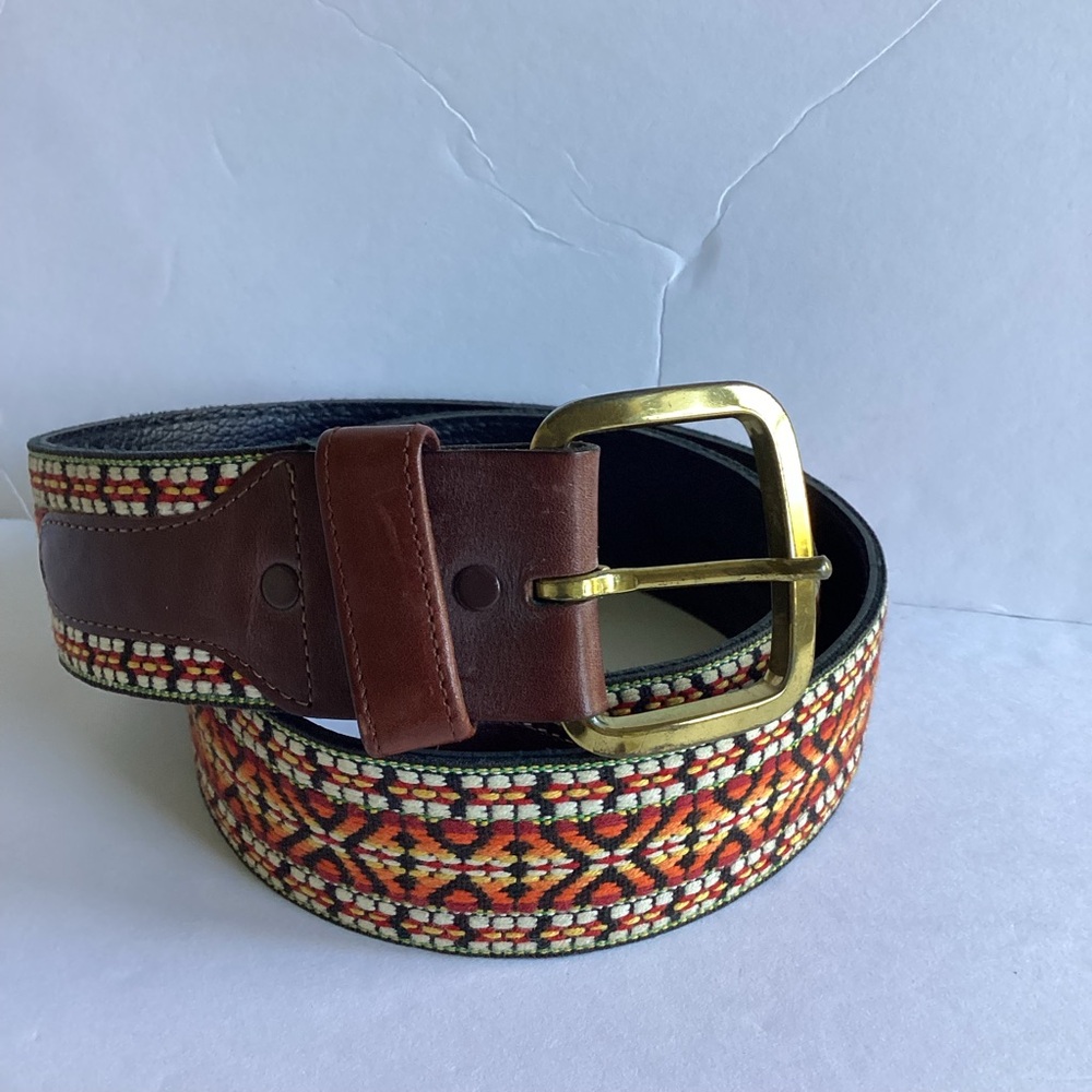 Tex Tan Genuine Leather Belt Handcrafted Southwest Woven Design Brass Buckle 38